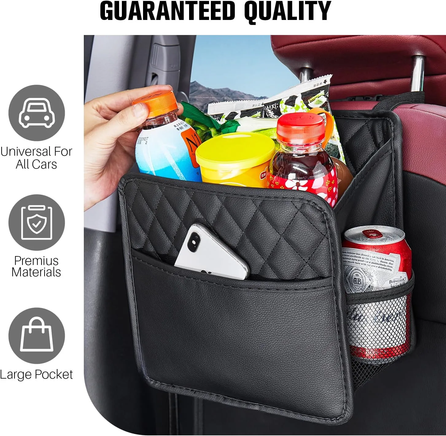 LXUNYI Car Organizer Back Seat, Waterproof Pu Leather Car Seat Storage Bag Foldable Universal Hanging Car Seat Back Organizer for Kids & Adults with Cup Holders Car Travel Accessories