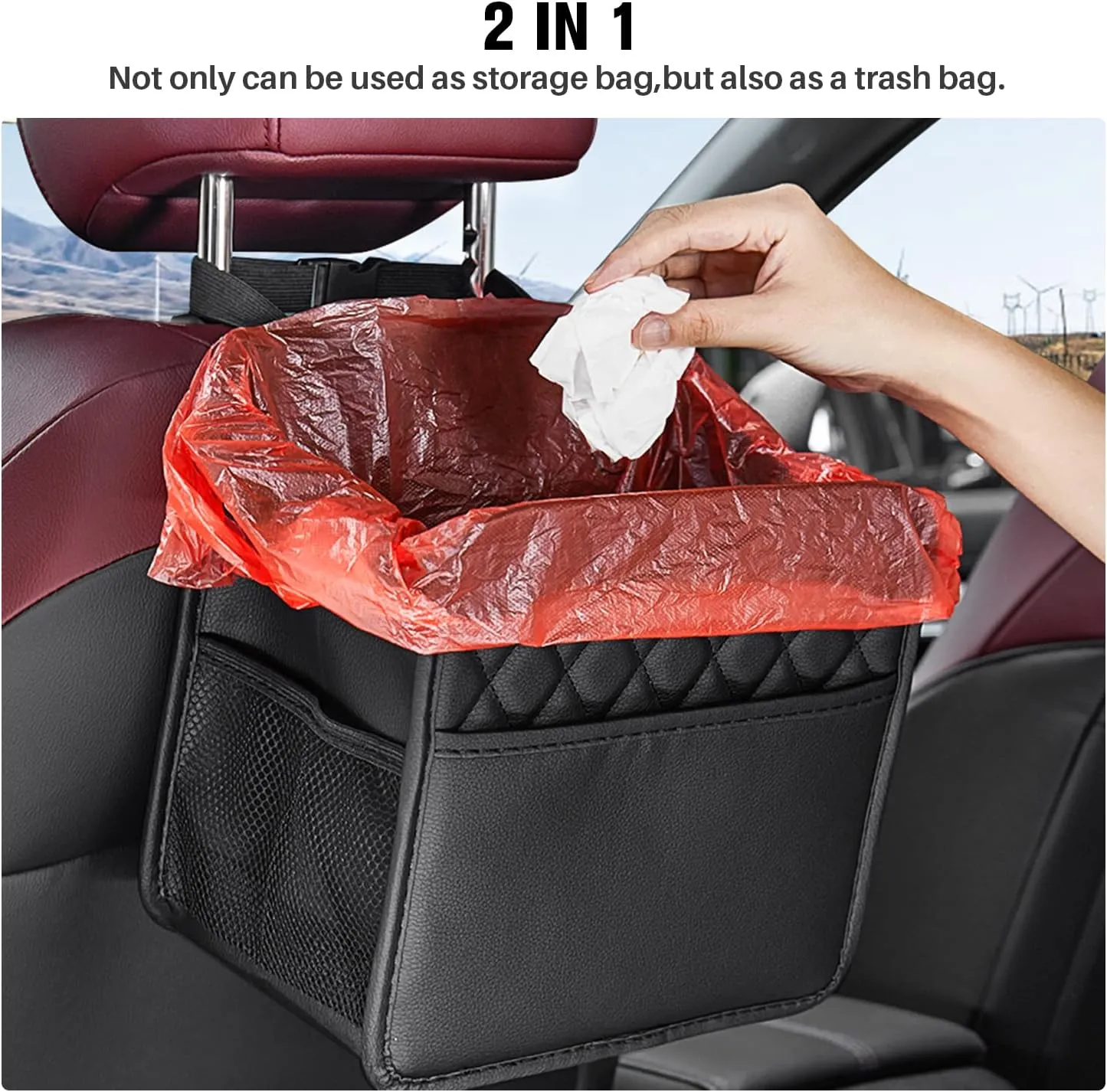 LXUNYI Car Organizer Back Seat, Waterproof Pu Leather Car Seat Storage Bag Foldable Universal Hanging Car Seat Back Organizer for Kids & Adults with Cup Holders Car Travel Accessories