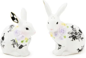 MACKENZIE-CHILDS Bunny Salt and Pepper Shaker Set, Ceramic Salt and Pepper Holders, Butterfly Toile