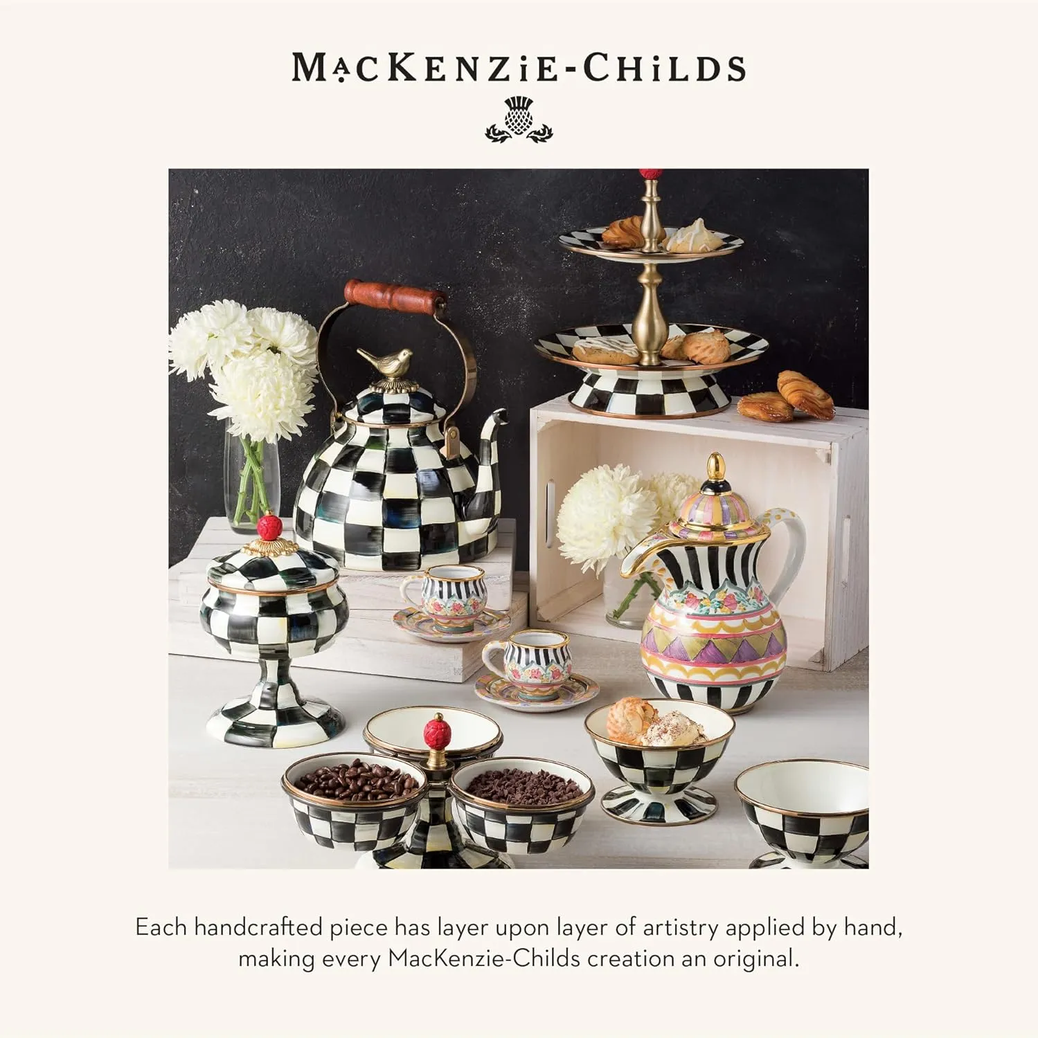 MACKENZIE-CHILDS Monogram Dish, Decorative Ceramic Letter Plate, 5 3/4" Square, I