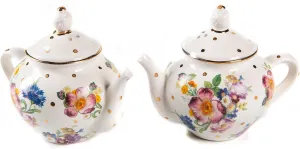 MACKENZIE-CHILDS Teapot Salt and Pepper Shaker Set, Ceramic Salt and Pepper Holders, White Flower Market