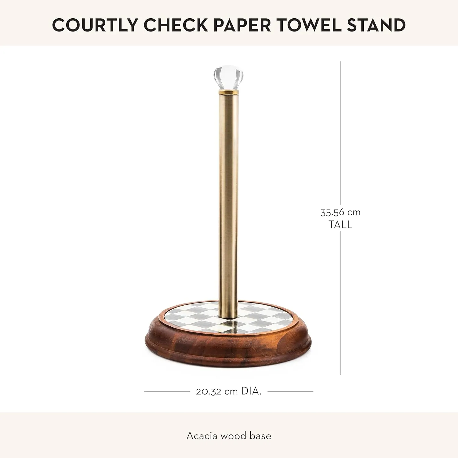 MACKENZIE-CHILDS Wood Paper Towel Holder, Decorative Paper Towel Holder for Kitchen, Black-and-White Courtly Check