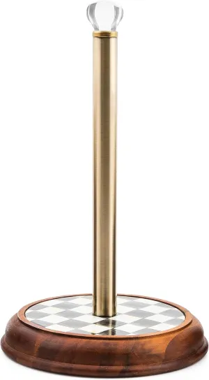 MACKENZIE-CHILDS Wood Paper Towel Holder, Decorative Paper Towel Holder for Kitchen, Black-and-White Courtly Check