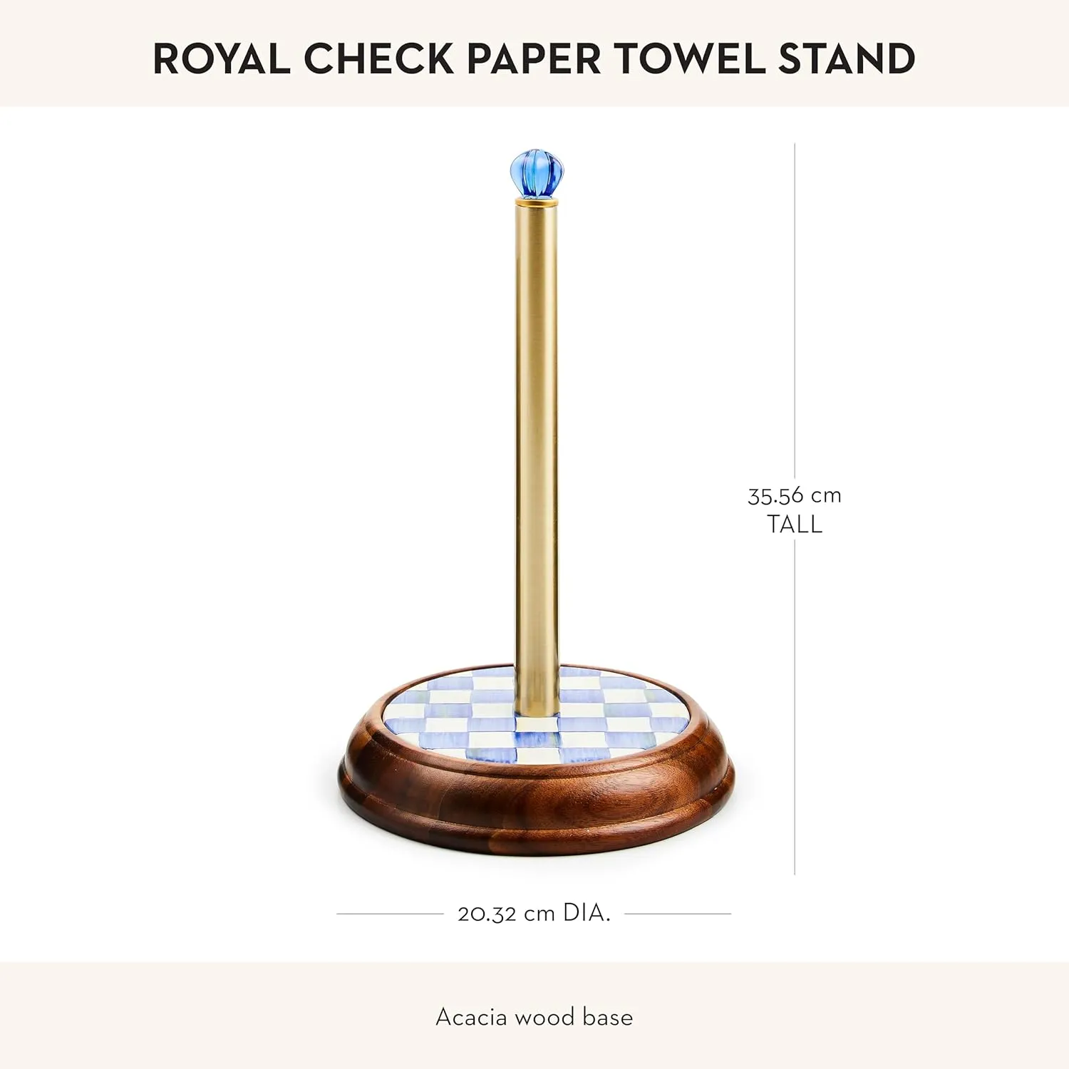 MACKENZIE-CHILDS Wood Paper Towel Holder, Decorative Paper Towel Holder for Kitchen, Blue-and-White Royal Check