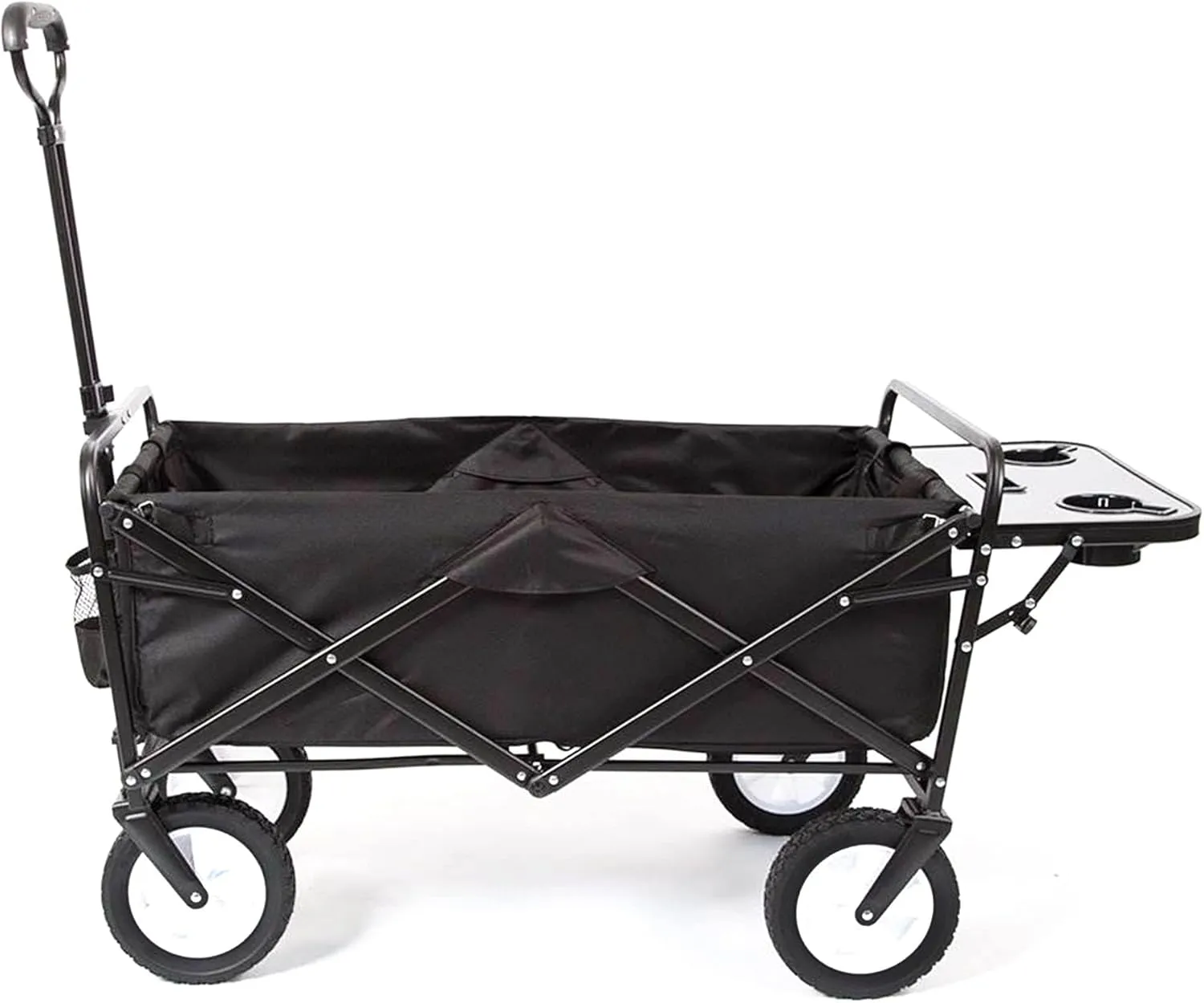 MacSports Collapsible Outdoor Utility Wagon with Folding Table and Drink Holders, Black