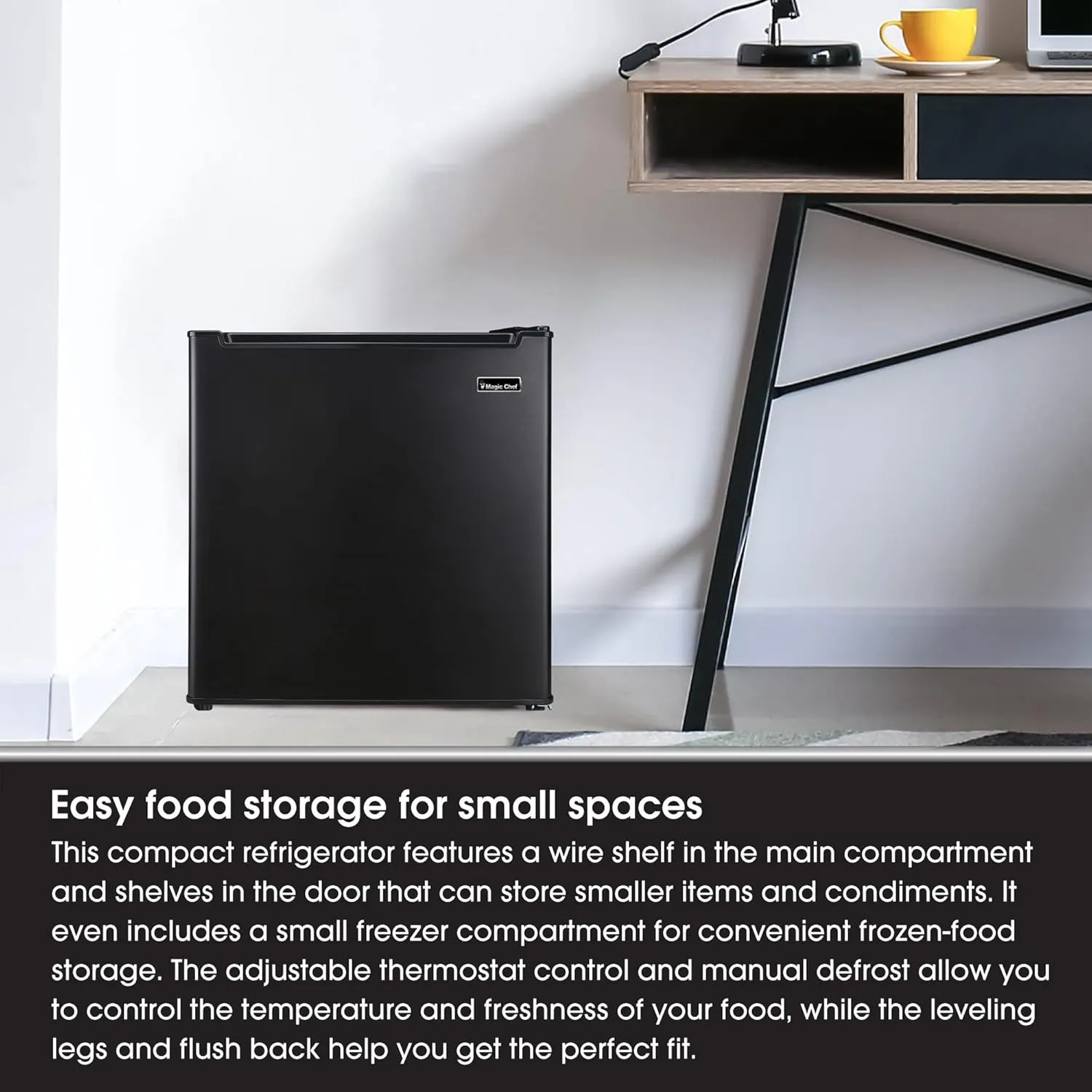 Magic Chef MCR170BE Compact Refrigerator with a Freezer, Small Refrigerator for Compact Spaces, 1.7 Cubic Feet, Black