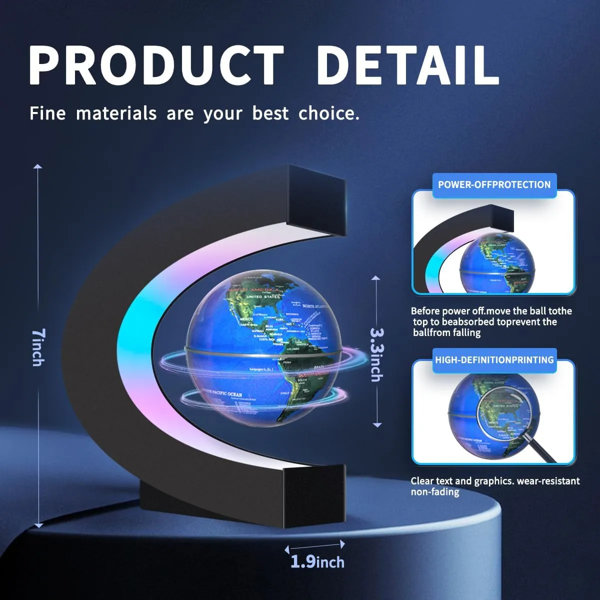 Magnetic Levitating Floating Globe with LED Lights, Cool Gadgets C Frame Globe Lamp for Men Father Husbands Boys Girls and Kids, Cool Tech Gift for Office Home Bookshelf Desk Decor