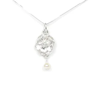 Magnolia Flower Necklace - Gift Boxed with Be Strong Story Card - Made in USA - Sterling Silver with Freshwater Pearl - 20" Chain Length
