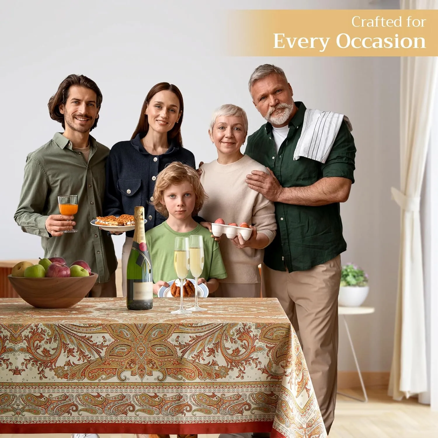 Maison d' Hermine 100% Cotton Table Cover - 60"x108" Rectangle Decorative Tablecloth - Washable Tablecloths for Dining, Home & Party - For Thanksgiving & Christmas - Kashmir Paisley Collection