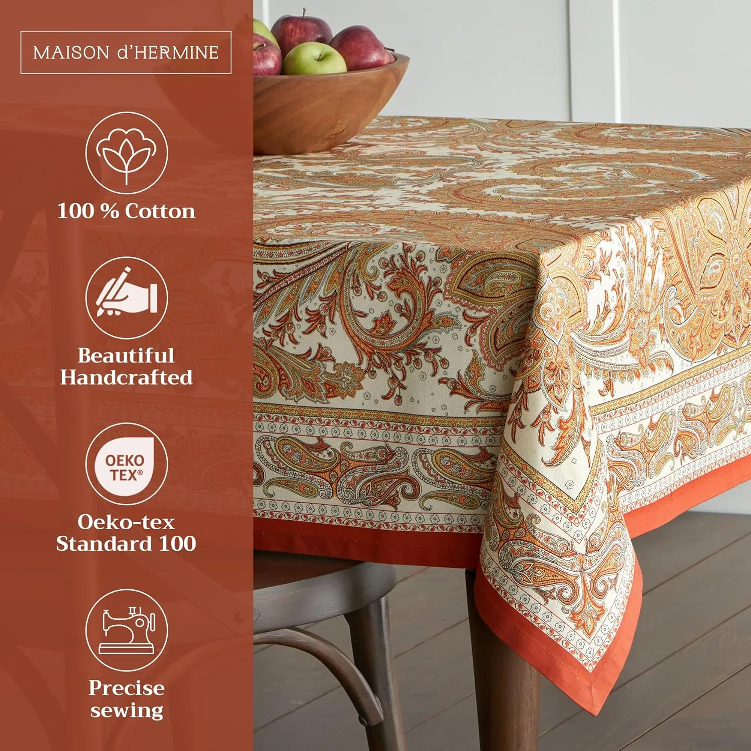 Maison d' Hermine 100% Cotton Table Cover - 60"x108" Rectangle Decorative Tablecloth - Washable Tablecloths for Dining, Home & Party - For Thanksgiving & Christmas - Kashmir Paisley Collection