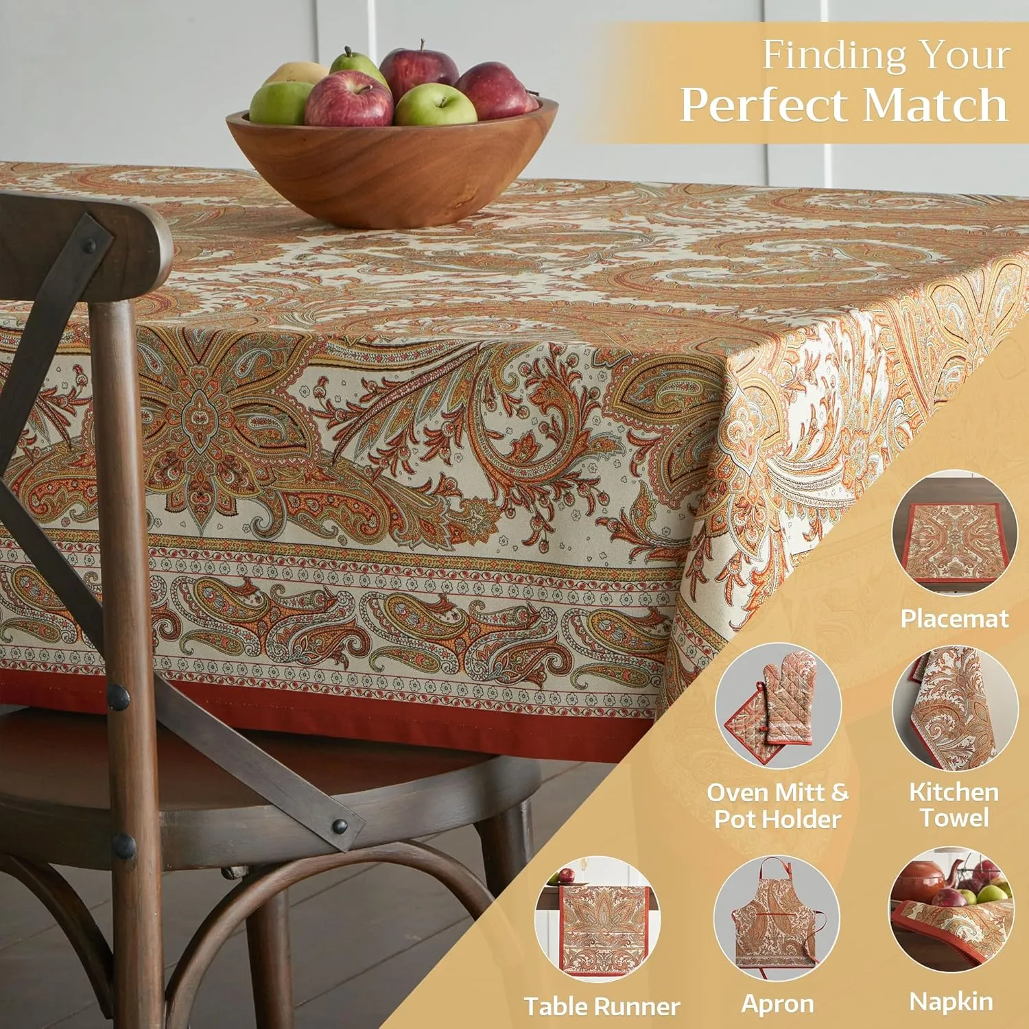 Maison d' Hermine 100% Cotton Table Cover - 60"x108" Rectangle Decorative Tablecloth - Washable Tablecloths for Dining, Home & Party - For Thanksgiving & Christmas - Kashmir Paisley Collection