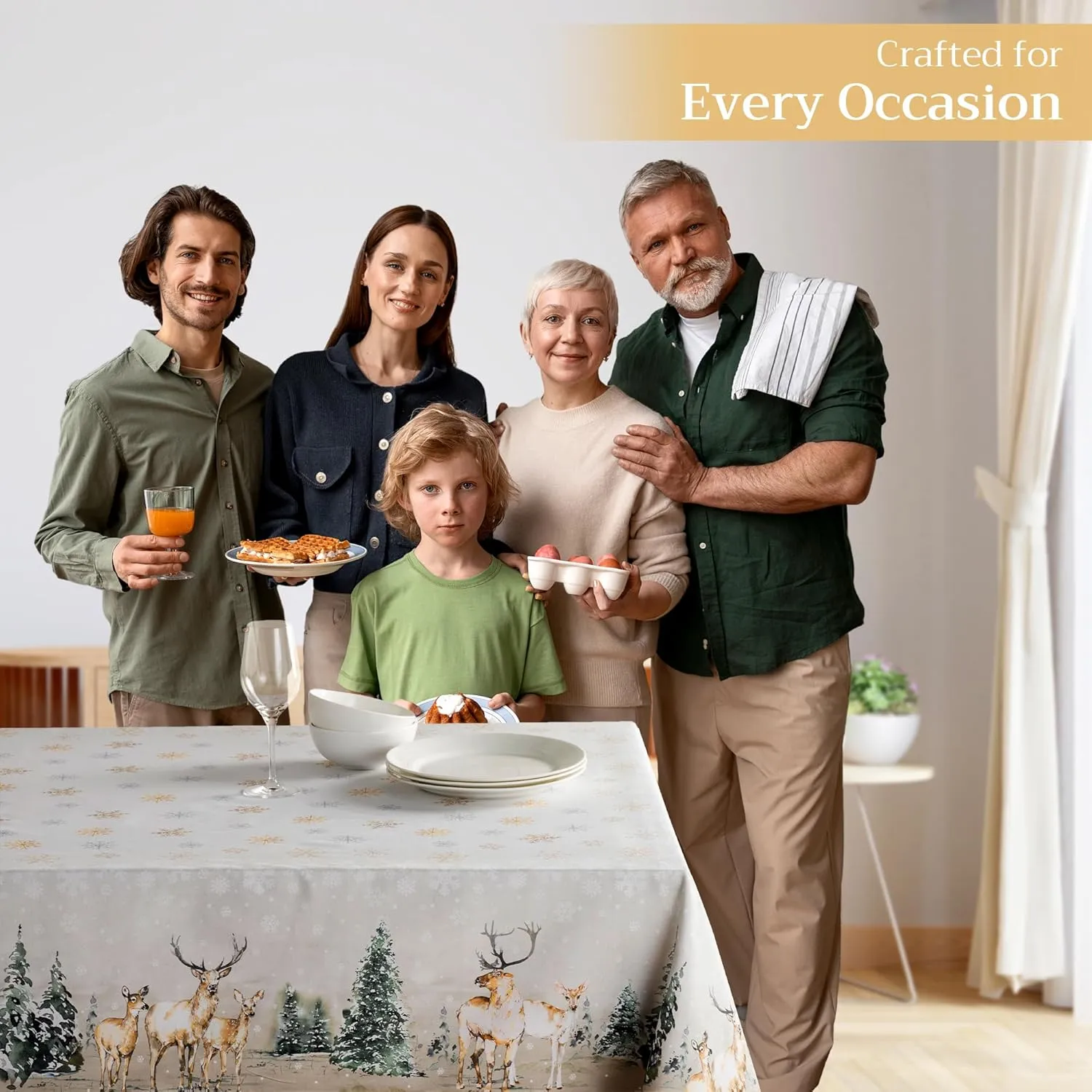 Maison d'Hermine Table Cloth Rectangle Table 100% Cotton Tablecloth for Dining Room, Farmhouse, Home, Hotel, Parties & Wedding - Gifts for Mothers Day (Deer in The Woods, 60" x 108")