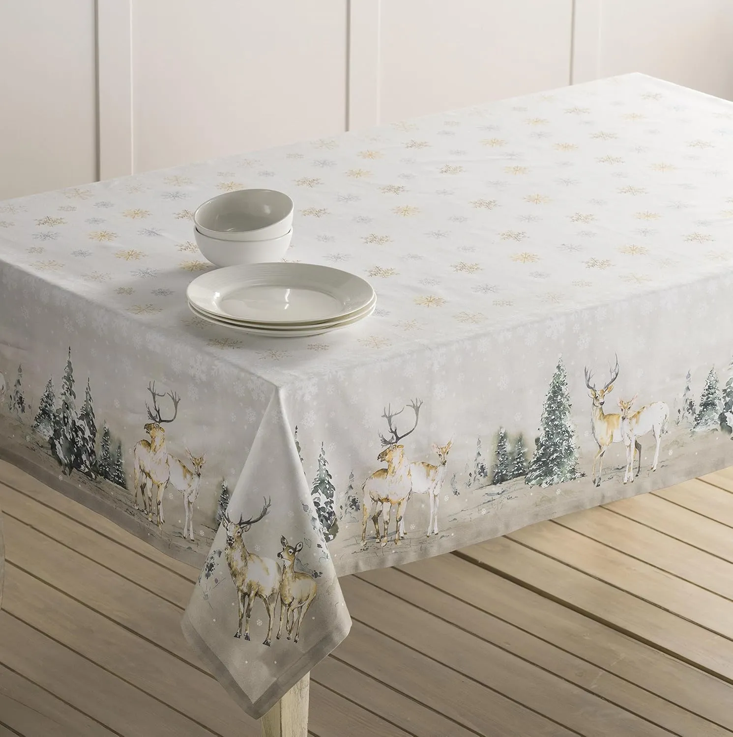 Maison d'Hermine Table Cloth Rectangle Table 100% Cotton Tablecloth for Dining Room, Farmhouse, Home, Hotel, Parties & Wedding - Gifts for Mothers Day (Deer in The Woods, 60" x 108")