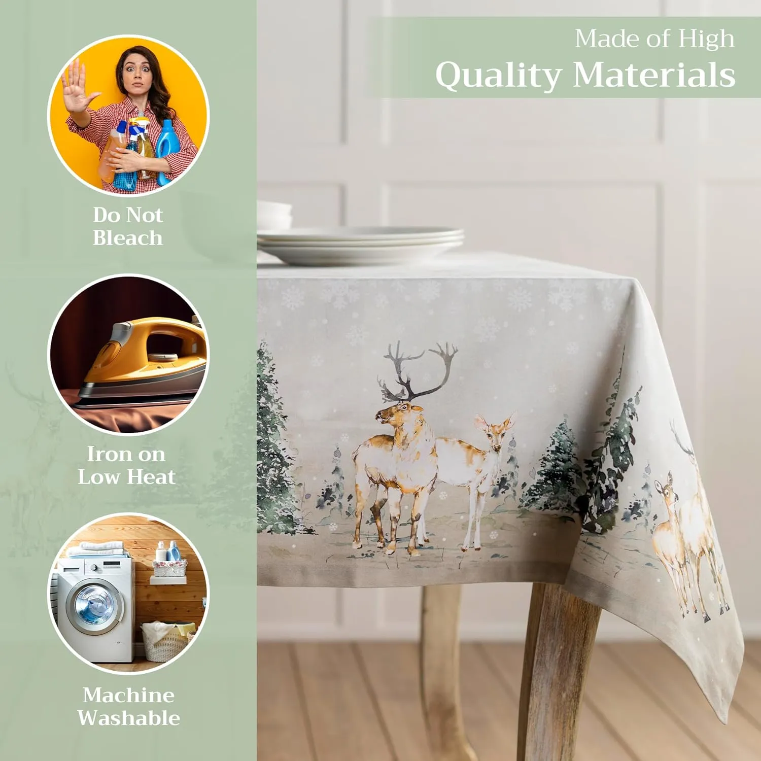 Maison d'Hermine Table Cloth Rectangle Table 100% Cotton Tablecloth for Dining Room, Farmhouse, Home, Hotel, Parties & Wedding - Gifts for Mothers Day (Deer in The Woods, 60" x 108")