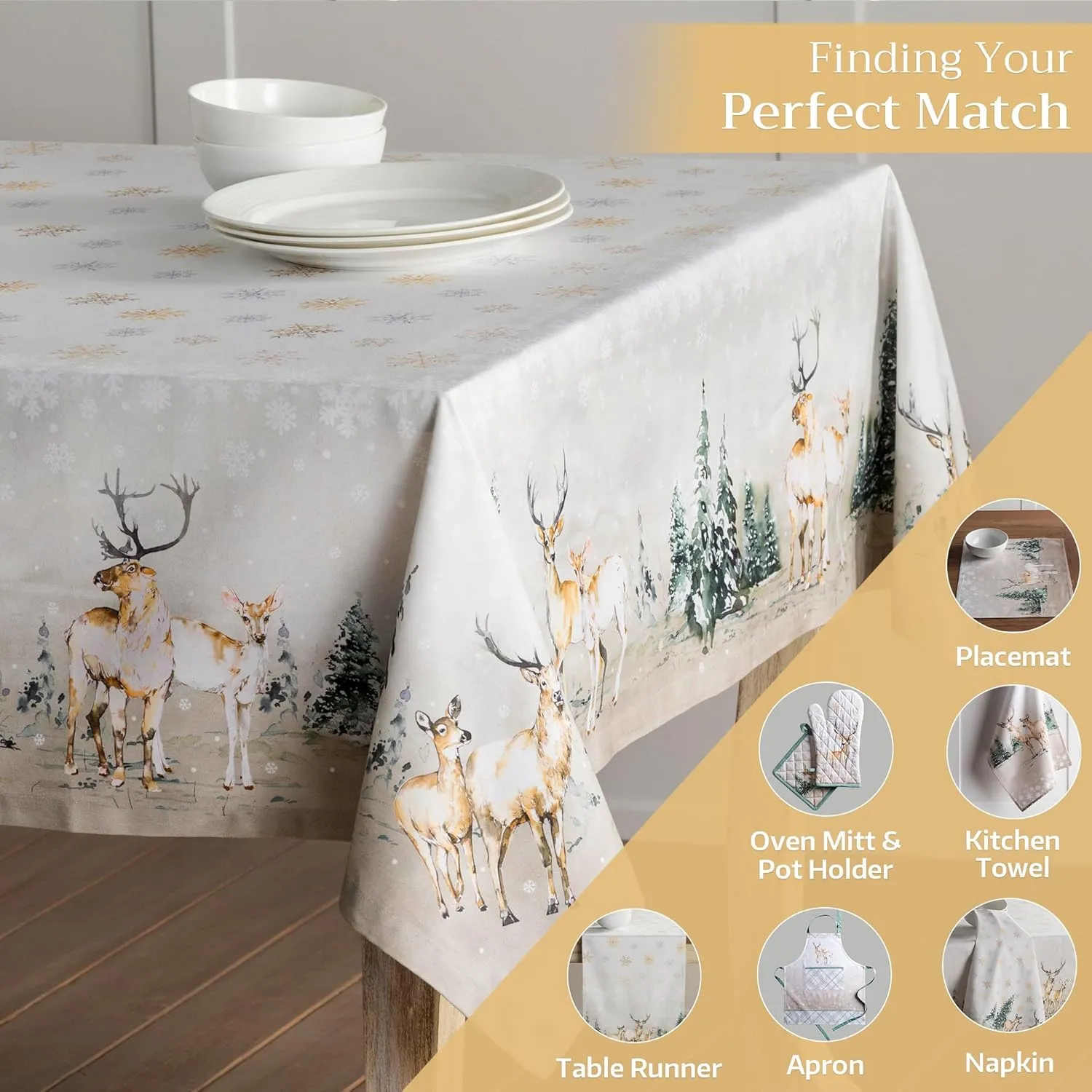Maison d'Hermine Table Cloth Rectangle Table 100% Cotton Tablecloth for Dining Room, Farmhouse, Home, Hotel, Parties & Wedding - Gifts for Mothers Day (Deer in The Woods, 60" x 108")