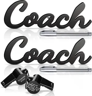 Maitys 6 Pcs 2025 Coach Gifts Football Coach Wood Sign, Thank You Stainless Steel Whistle with Rope, Marker Pen Coach Gifts for Men Women Hockey Soccer Basketball Volleyball Sports Gifts