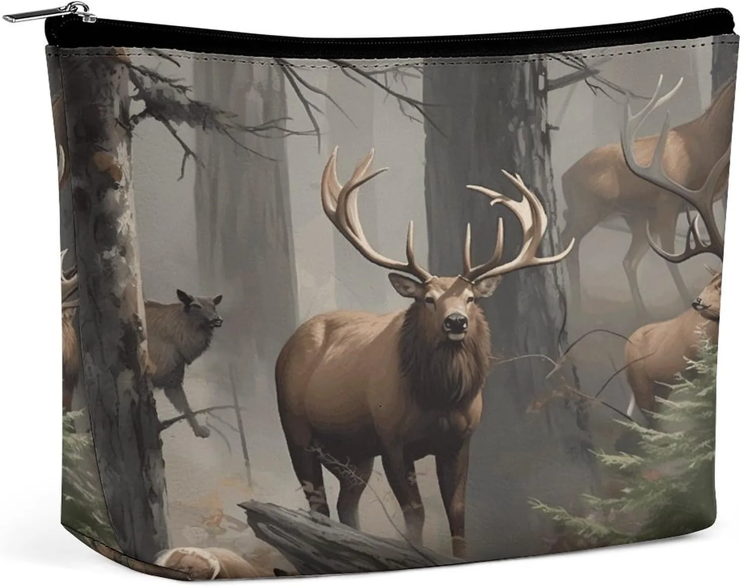 Makeup Bags Large Capacity Cosmetic Bags for Women Hunting Deer Bear Elk Open Flat Toiletry Bag Waterproof Makeup Pouch Portable Cosmetic Organizer Makeups Train for Travel Gift