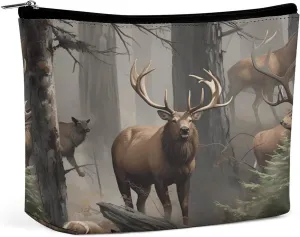 Makeup Bags Large Capacity Cosmetic Bags for Women Hunting Deer Bear Elk Open Flat Toiletry Bag Waterproof Makeup Pouch Portable Cosmetic Organizer Makeups Train for Travel Gift