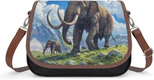 Mammoth Family Oil Painting Crossbody Bags for Women PU Leather Tote Bag Purse Shoulder Bag for Travel Office