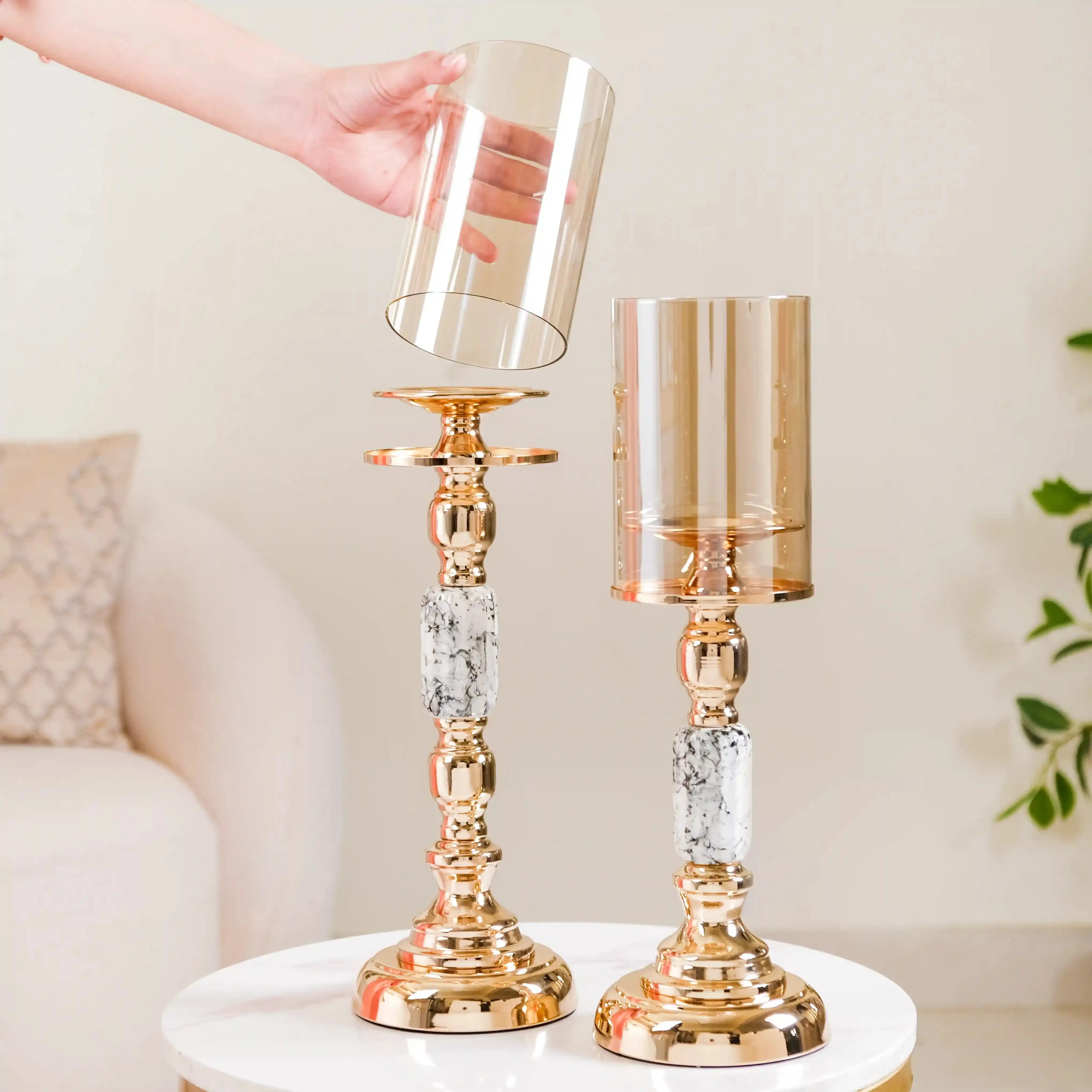 Marble Vintage Candle Holders Set Of 2