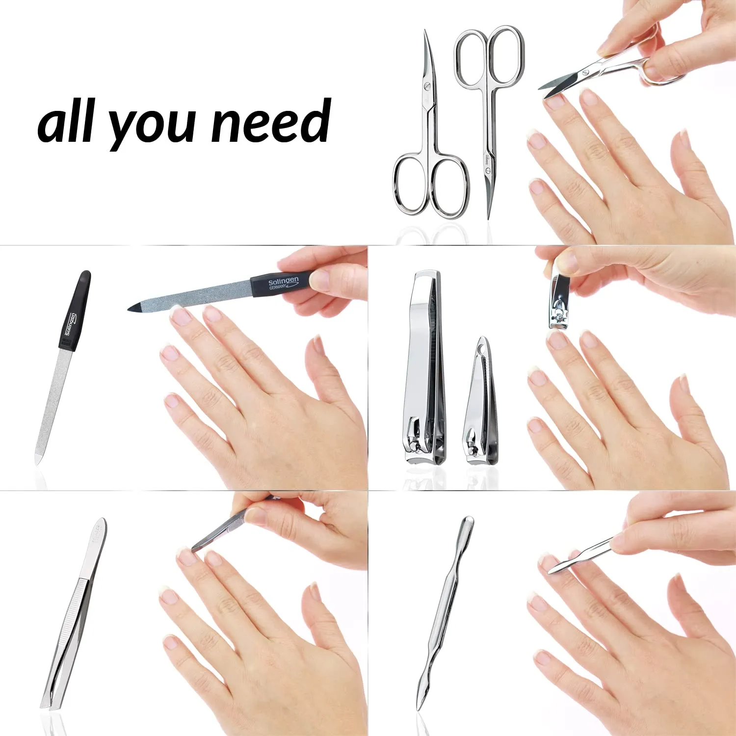 marQus Manicure Set Solingen Made in Germany - 7 Piece Exclusive Finger & Toe Nail Clippers Set in Real Leather case, Made in Solingen Germany