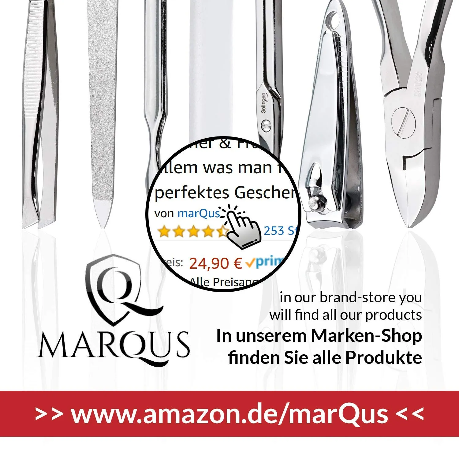 marQus Manicure Set Solingen Made in Germany - 7 Piece Exclusive Finger & Toe Nail Clippers Set in Real Leather case, Made in Solingen Germany