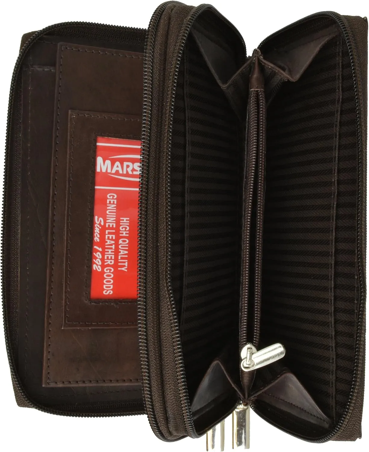 MARSHAL Genuine Leather Double Zipper Clutch Checkbook Wallet for Women #4575CF