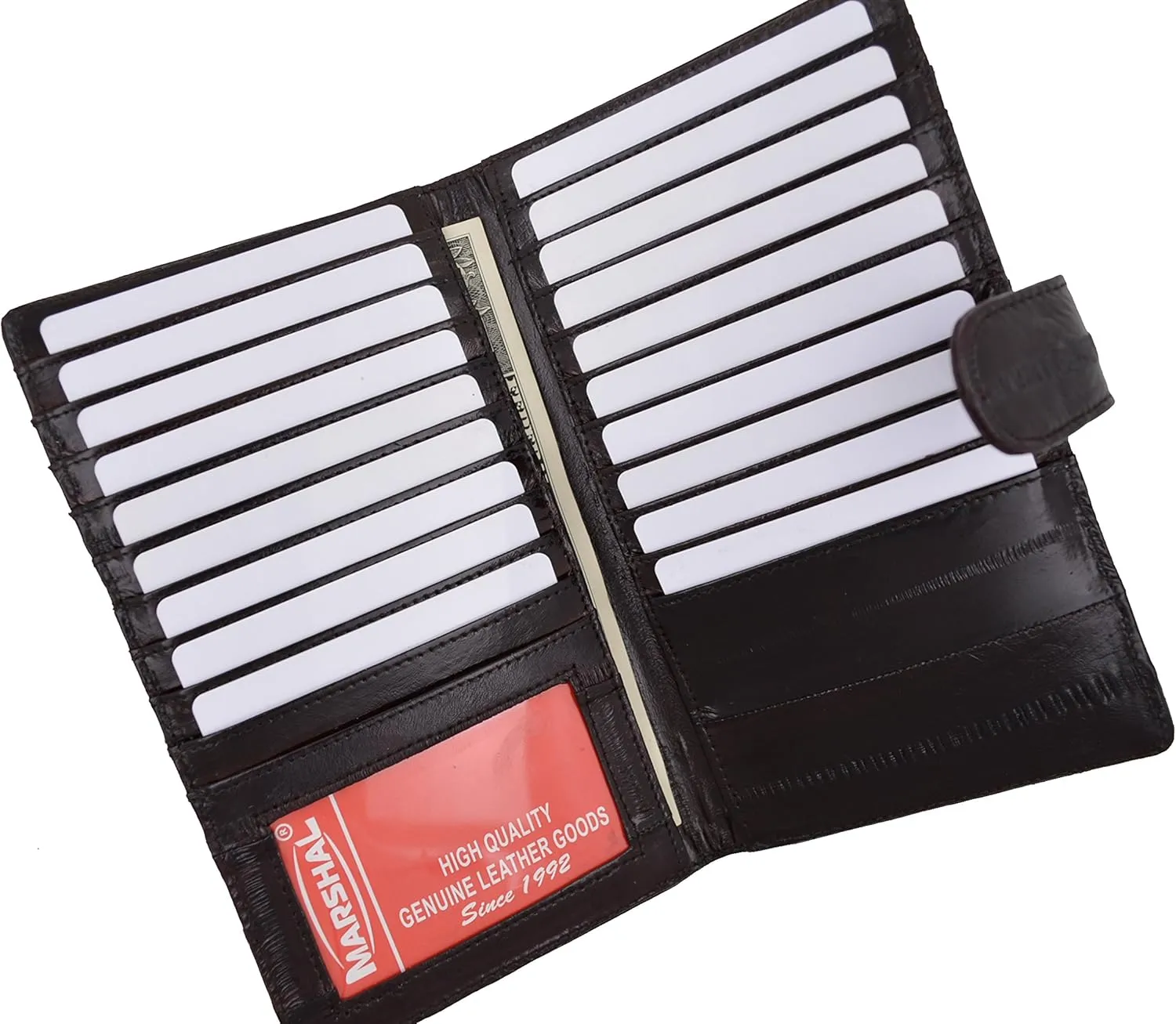 Marshal New Eel Skin Leather Credit Card Holder Wallet 19 Card Slots & 1 ID Window With Snap