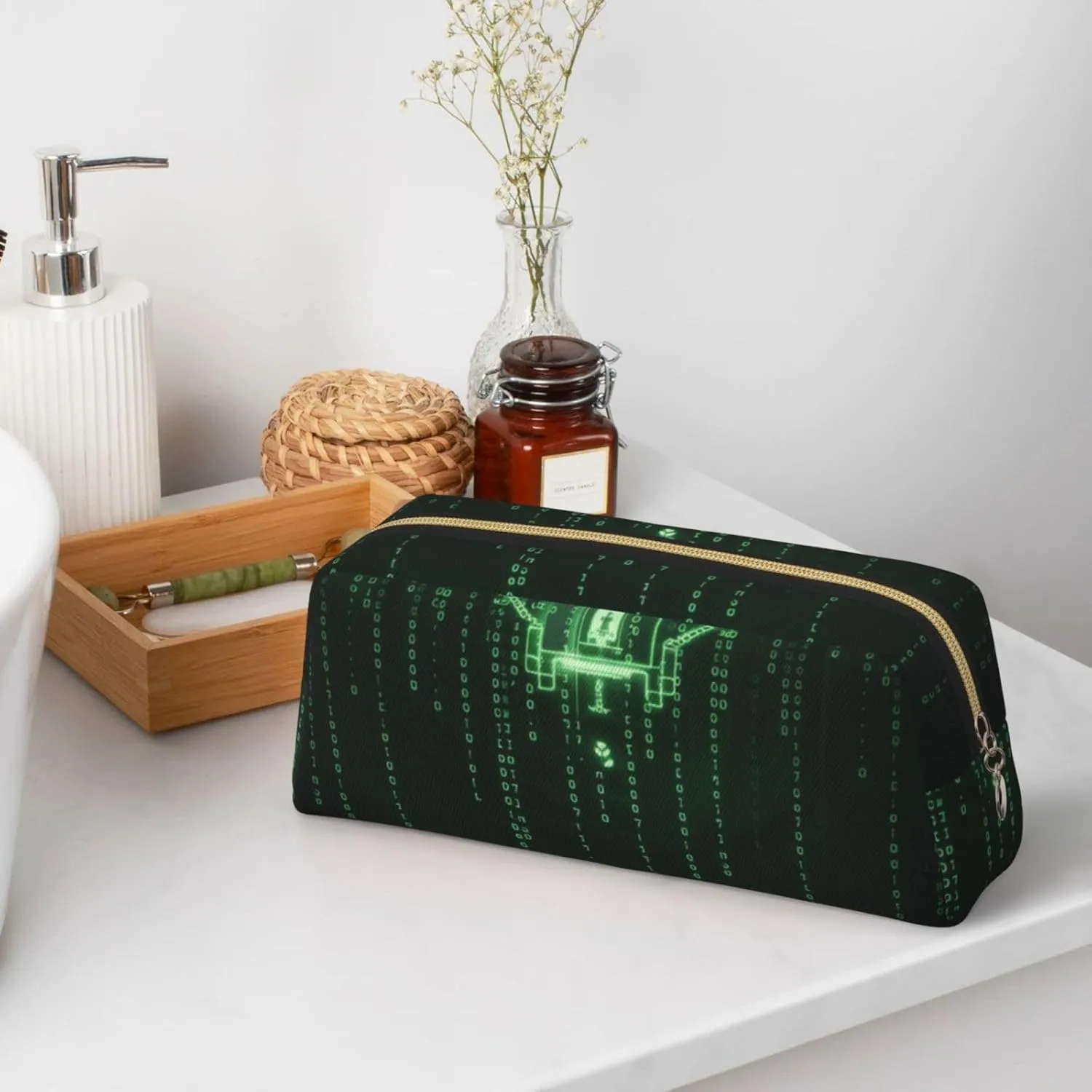 Matrix Code Digital Art Print Pencil Case, Pencil Pouch with Zipper, Portable Stationery Organizer pencil bag - Office Travel