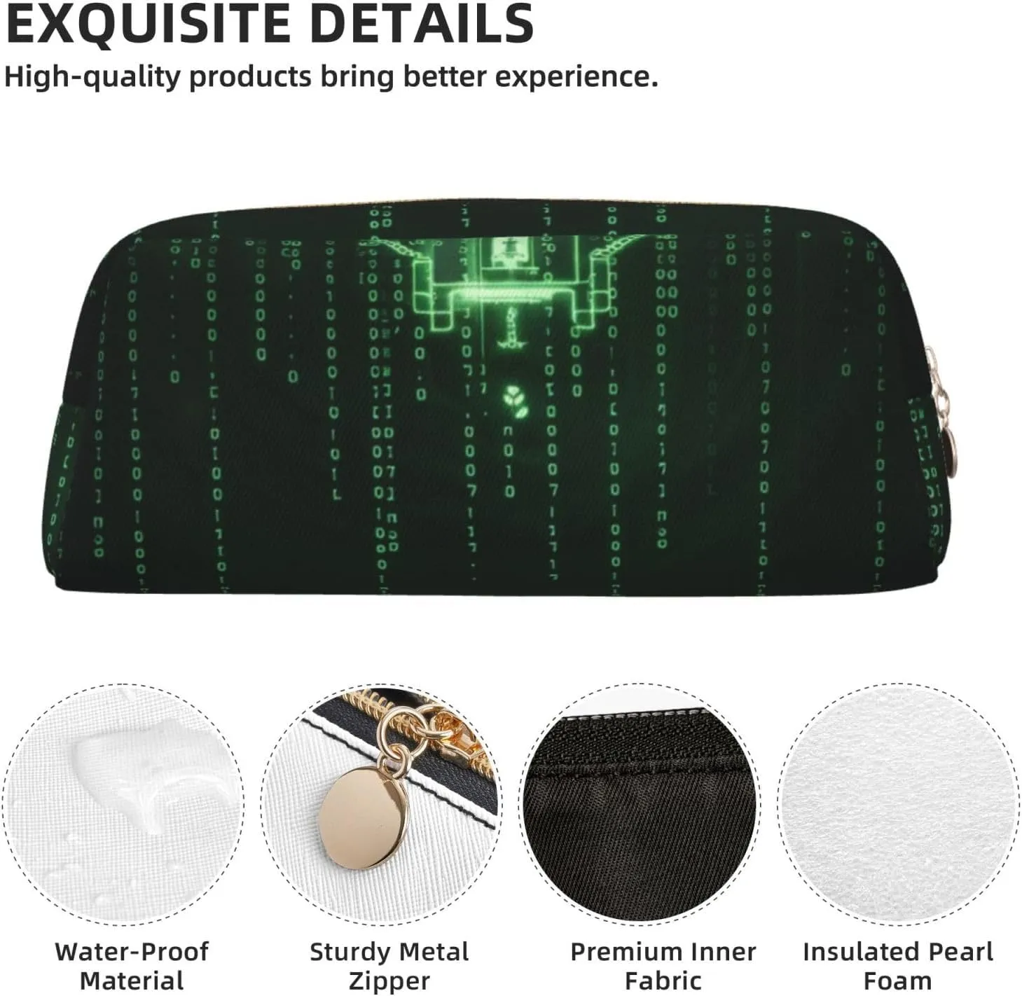 Matrix Code Digital Art Print Pencil Case, Pencil Pouch with Zipper, Portable Stationery Organizer pencil bag - Office Travel