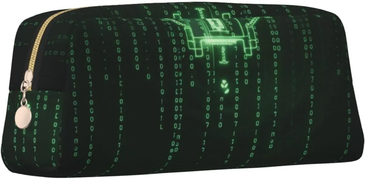Matrix Code Digital Art Print Pencil Case, Pencil Pouch with Zipper, Portable Stationery Organizer pencil bag - Office Travel