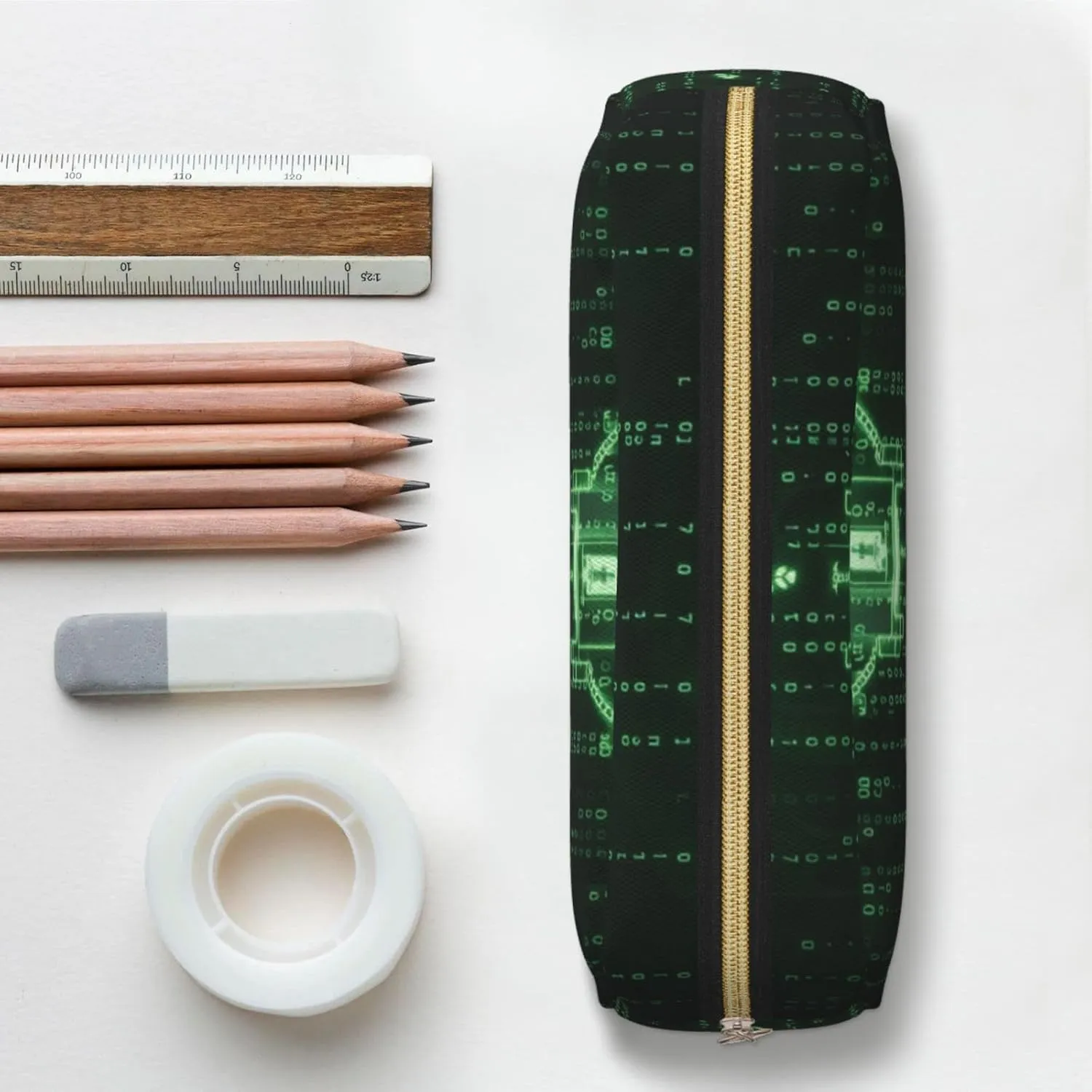 Matrix Code Digital Art Print Pencil Case, Pencil Pouch with Zipper, Portable Stationery Organizer pencil bag - Office Travel