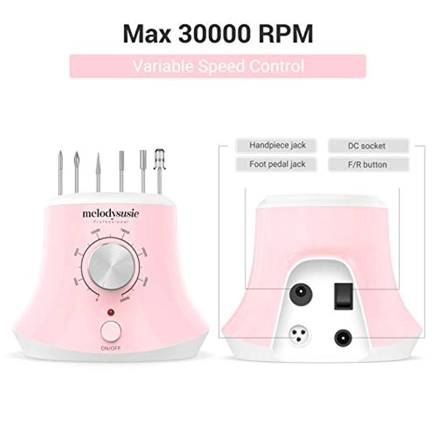 MelodySusie 30000 rpm Professional Nail Drill-Scarlet, High Speed, Low Heat, Low Noise, Low Vibration, Portable Electric Efile Drill for Shaping, Buffing, Removing Acrylic Nails, Gel Nails