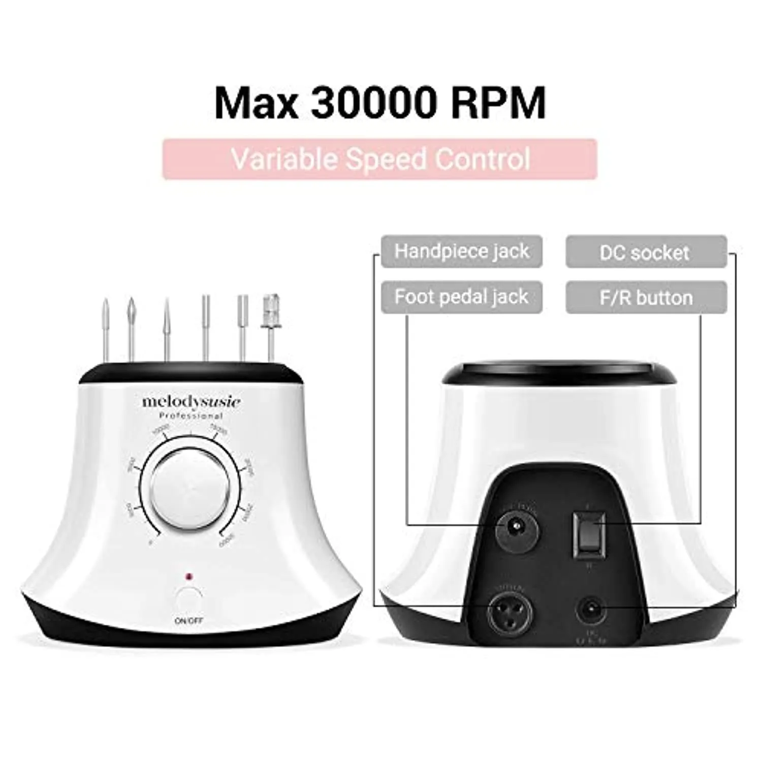 MelodySusie 30000 rpm Professional Nail Drill-Scarlet with Nail Dust Collector, High Speed, Low Heat, Low Noise, Low Vibration, Portable Electric Efile Drill Nail Vacuum for Removing Acrylic Nails