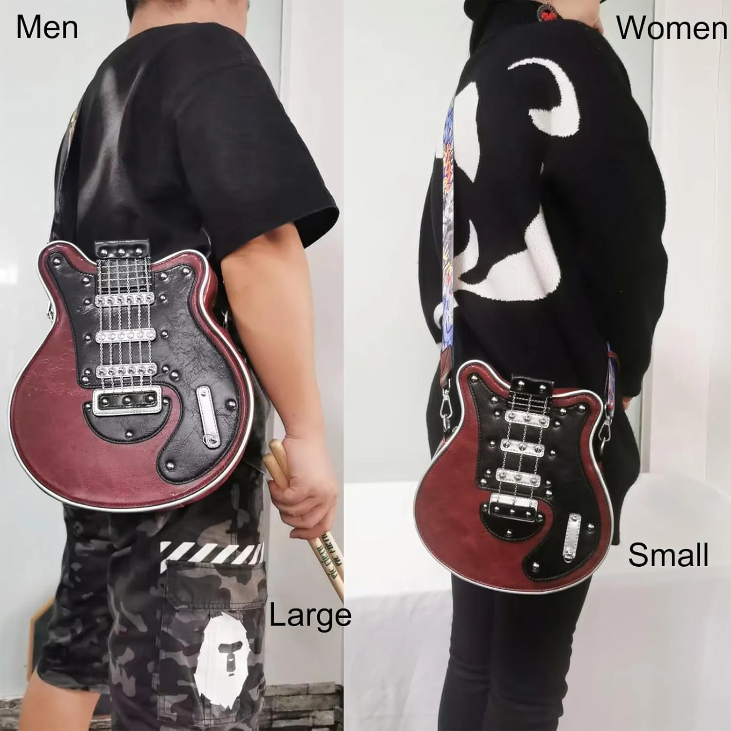 Men and Women Guitar Shaped Crossbody Shoulder Bag PU Leather Unique Novelty Guitar Purse