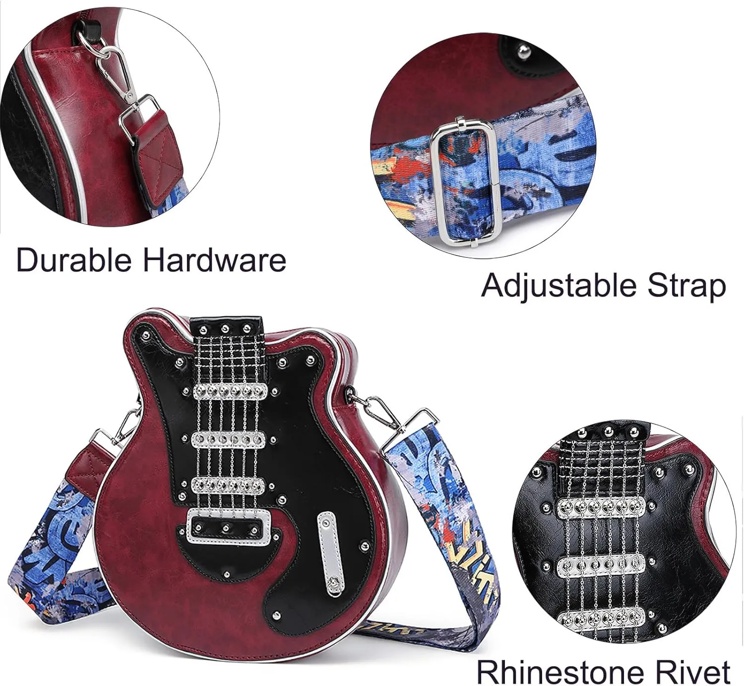 Men and Women Guitar Shaped Crossbody Shoulder Bag PU Leather Unique Novelty Guitar Purse
