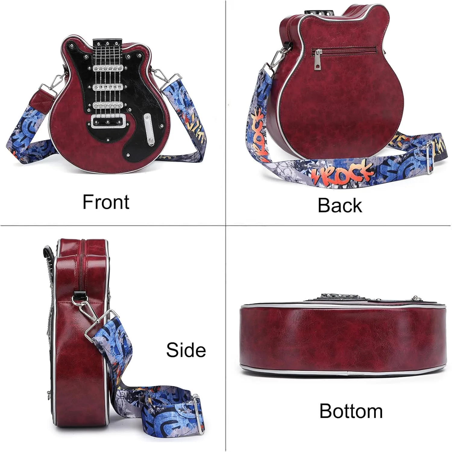 Men and Women Guitar Shaped Crossbody Shoulder Bag PU Leather Unique Novelty Guitar Purse