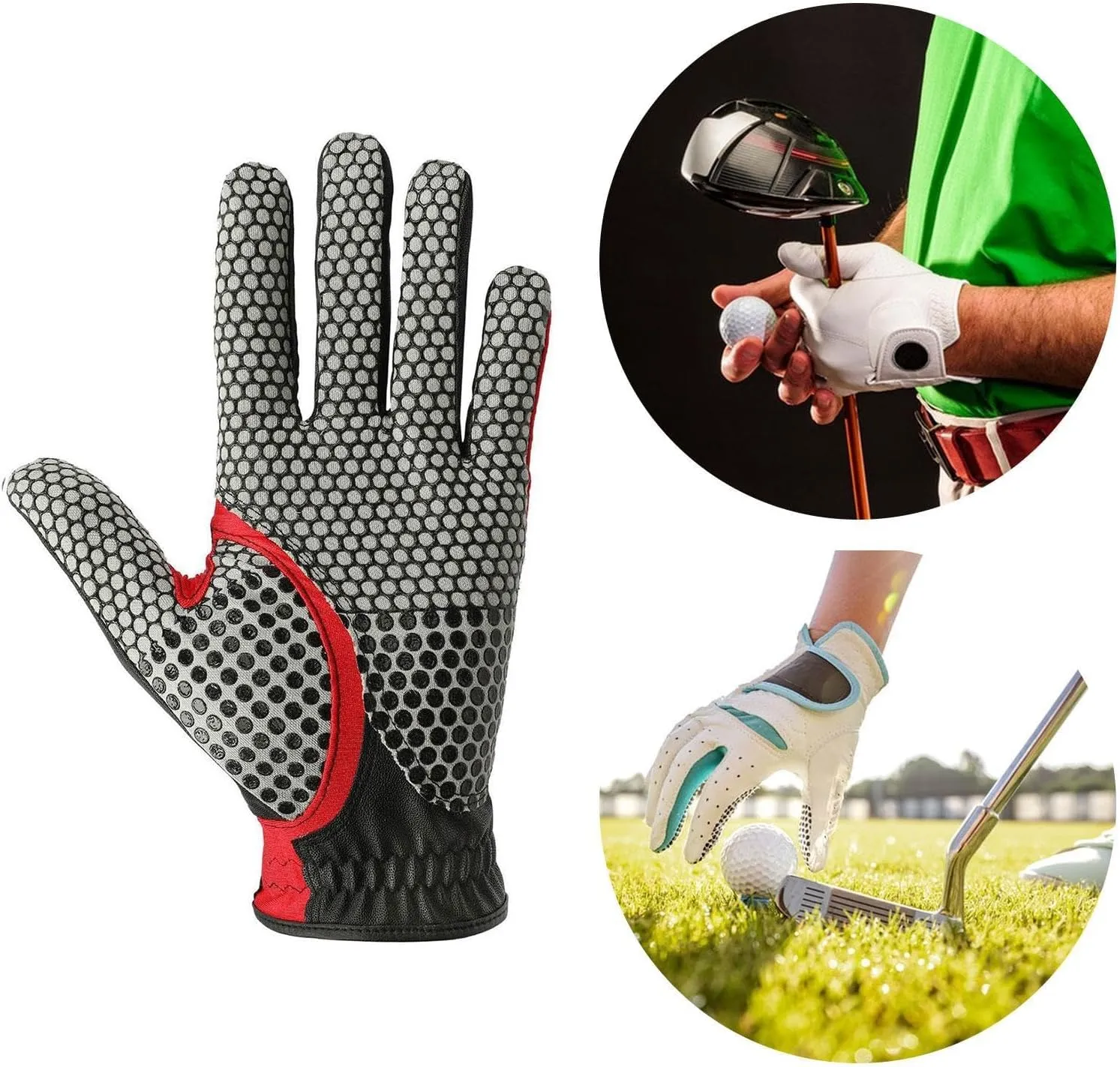 Men Golf Glove Sports Glove Comfortable Grip Shock Absorbing PU Leather Non Slip for Fishing Cold Weather Golf Swing Hiking
