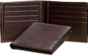 Mens Bifold Wallet Case, 8 Credit Card Holder Slots, Full Grain Bridle Genuine Leather, Made in USA, Brown