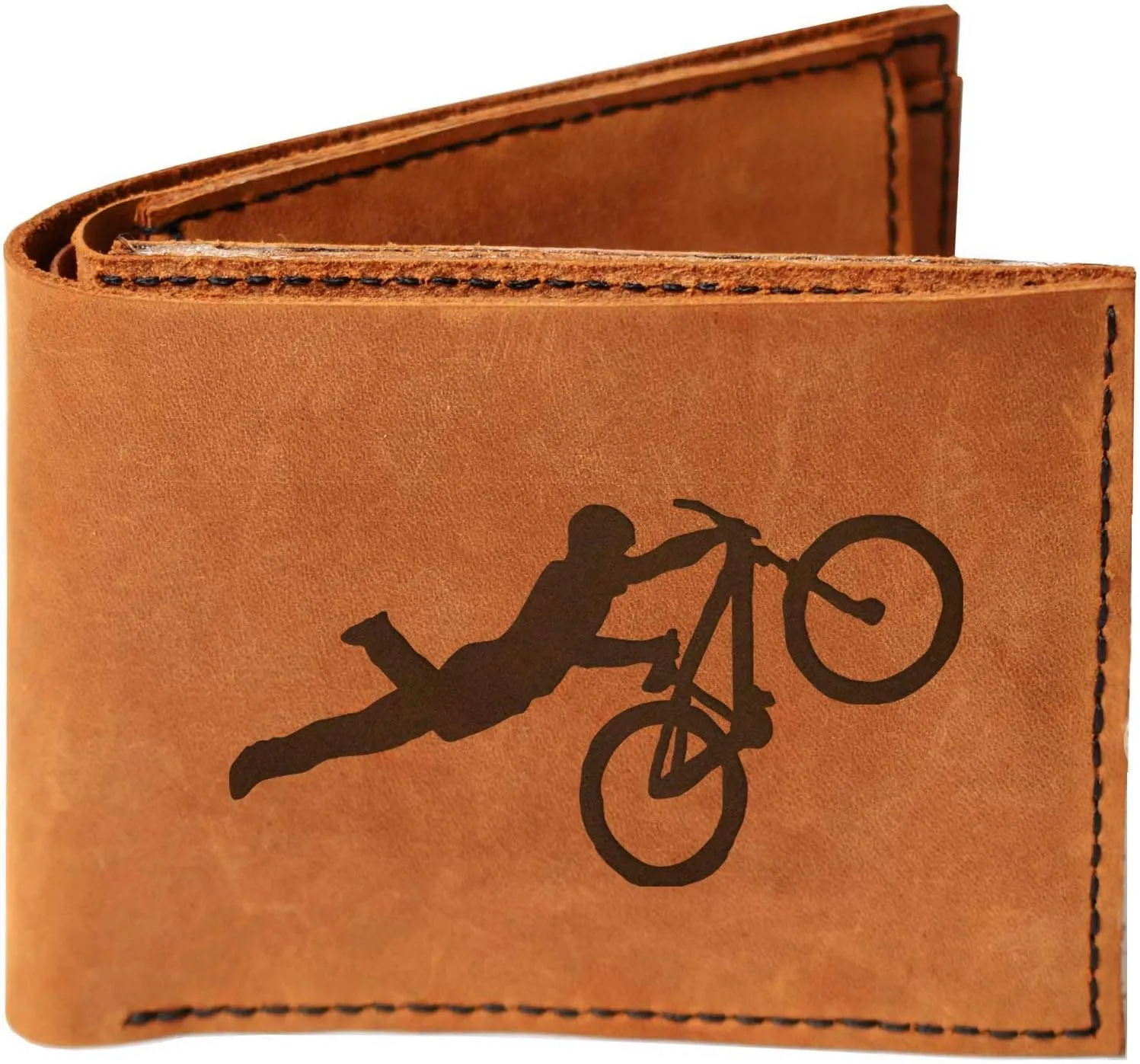 Men's Bmx And Mtb Rider -2 Handmade Genuine Leather Flipup Window Wallet MHLT_06