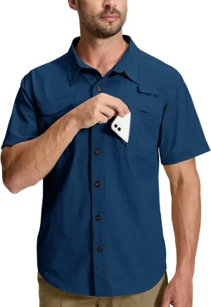 Men's Fishing Shirt Sun Protection Short Sleeve Cooling Button Down Shirts for Hiking Travel