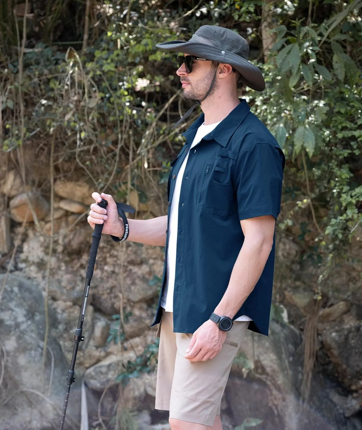 Men's Fishing Shirt Sun Protection Short Sleeve Cooling Button Down Shirts for Hiking Travel