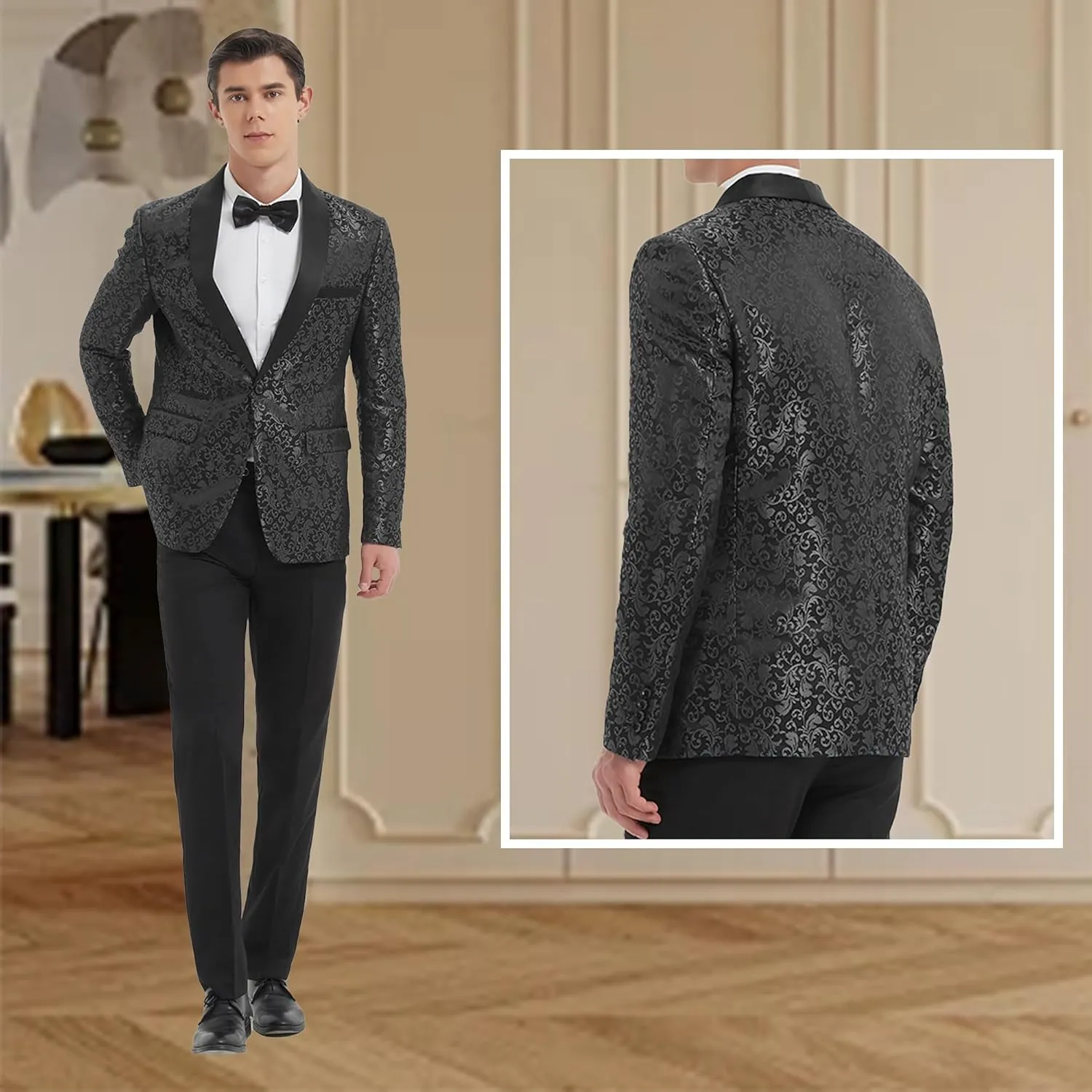 Men's Floral Dinner Party Prom Wedding Stylish Tuxedo Suits for Men One Button Dinner Jacket Pants Set