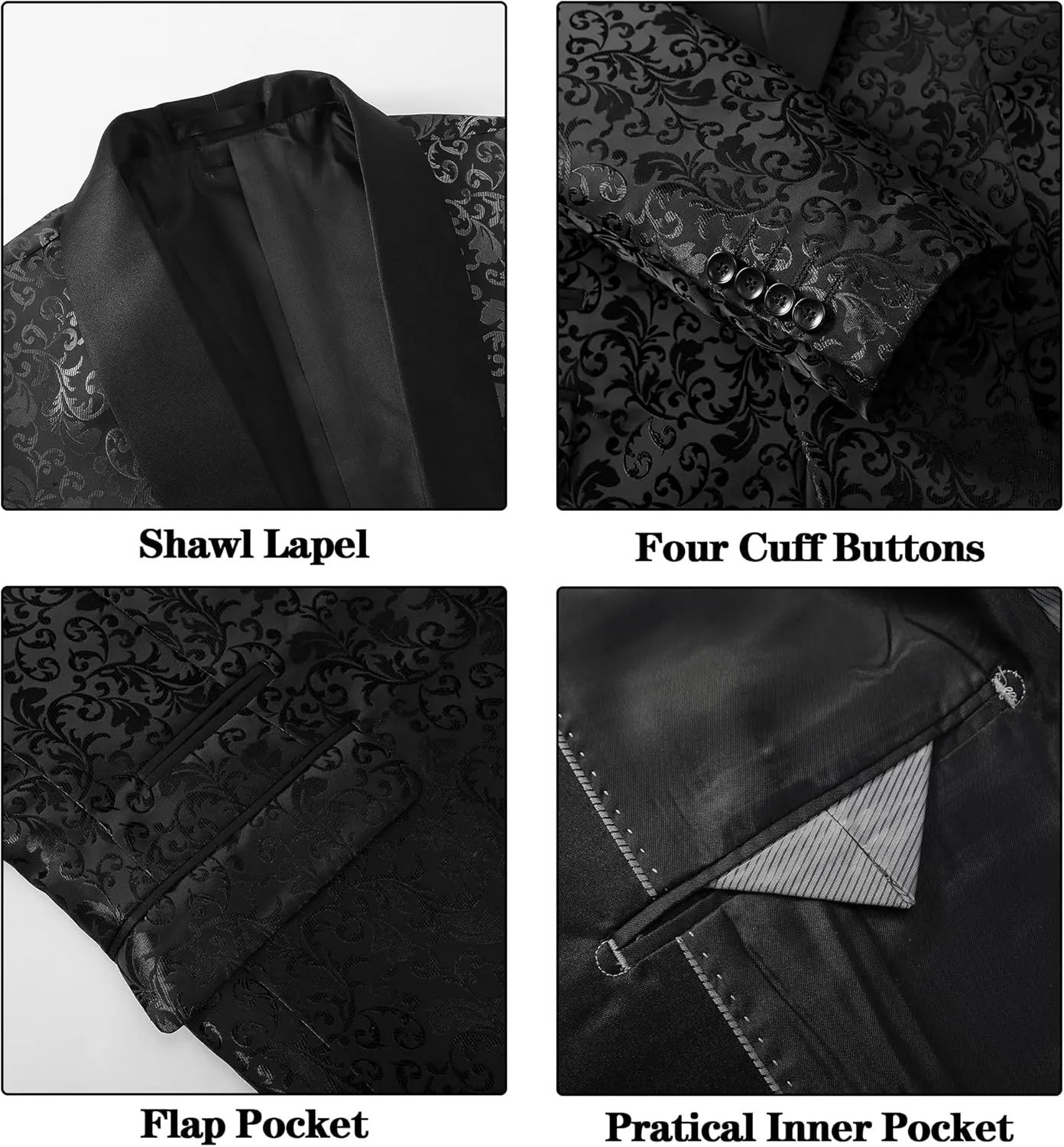 Men's Floral Dinner Party Prom Wedding Stylish Tuxedo Suits for Men One Button Dinner Jacket Pants Set