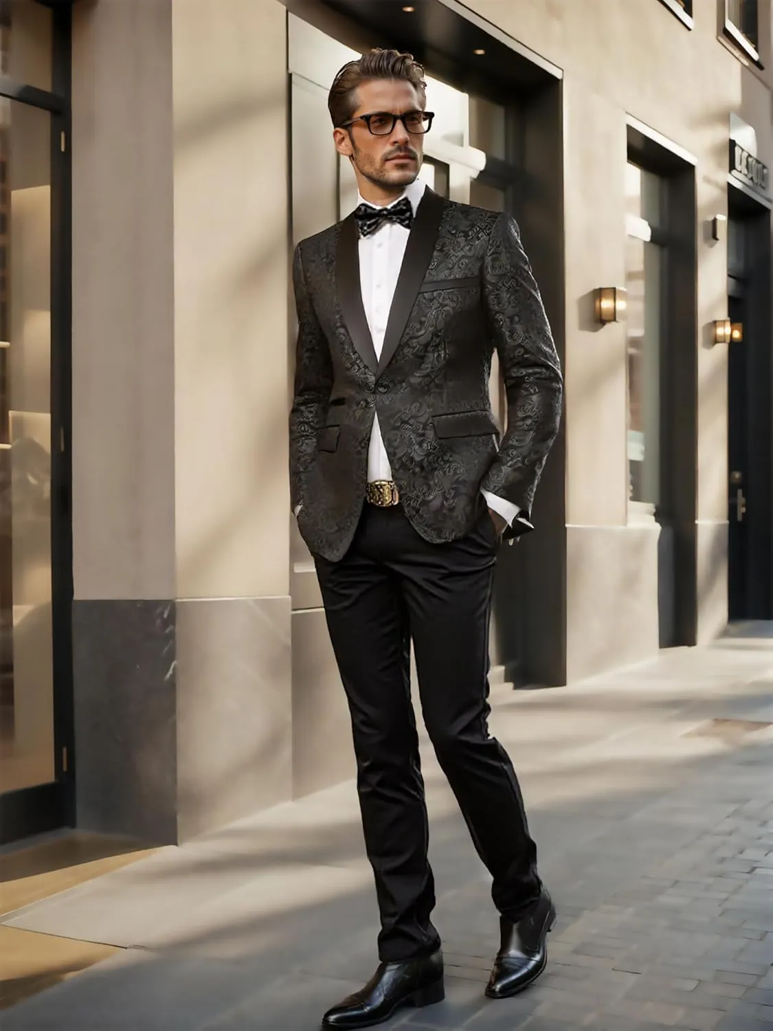 Men's Floral Dinner Party Prom Wedding Stylish Tuxedo Suits for Men One Button Dinner Jacket Pants Set