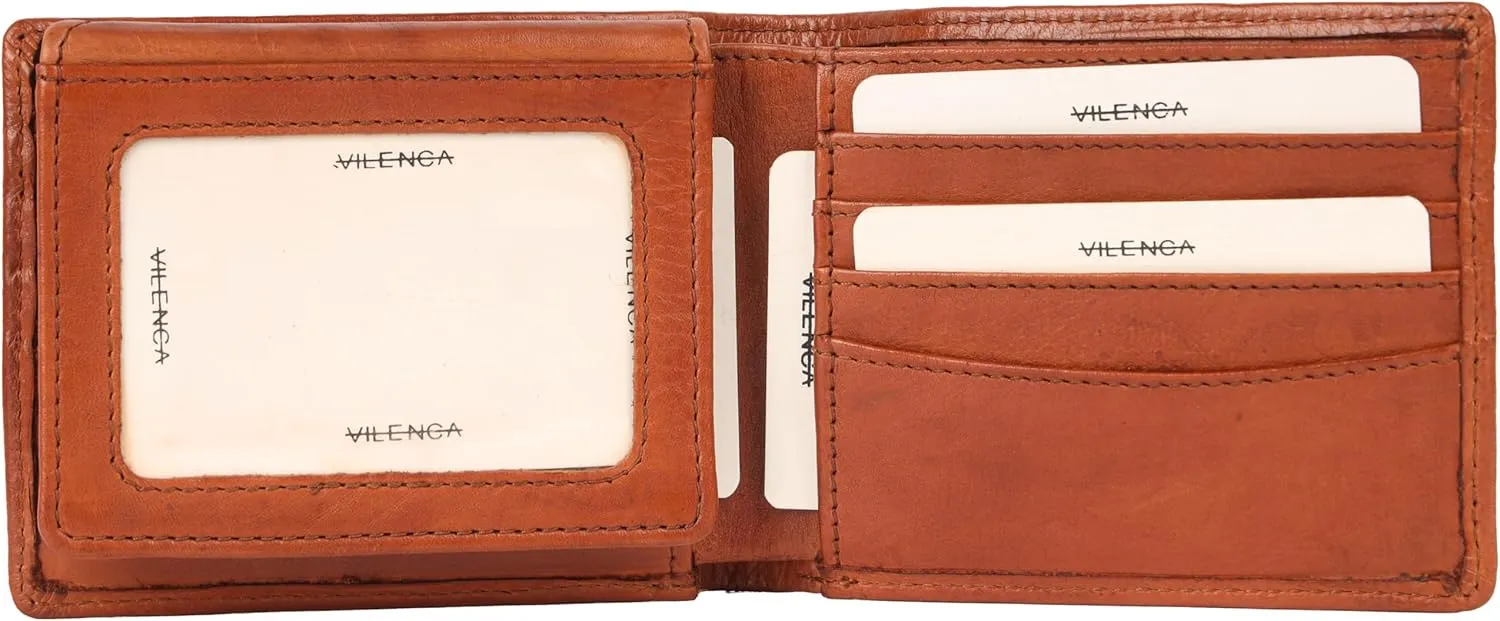 Men's Genuine Italian Leather Bifold Wallet - Sleek & Minimalist, RFID Protected, ID Window Flap, Card Holder, Gift for Him (Cognac)
