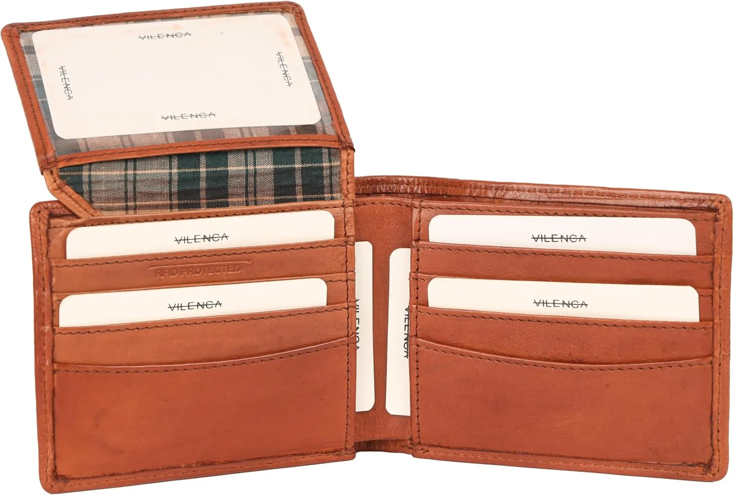 Men's Genuine Italian Leather Bifold Wallet - Sleek & Minimalist, RFID Protected, ID Window Flap, Card Holder, Gift for Him (Cognac)