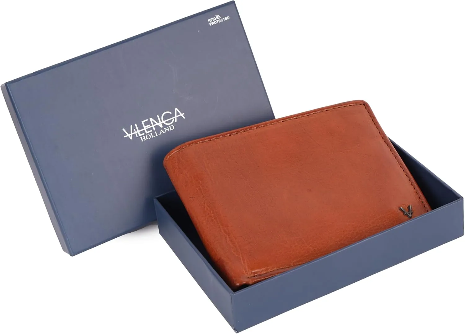 Men's Genuine Italian Leather Bifold Wallet - Sleek & Minimalist, RFID Protected, ID Window Flap, Card Holder, Gift for Him (Cognac)