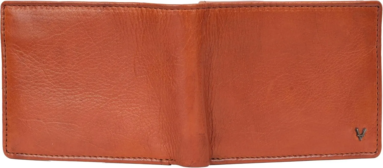 Men's Genuine Italian Leather Bifold Wallet - Sleek & Minimalist, RFID Protected, ID Window Flap, Card Holder, Gift for Him (Cognac)