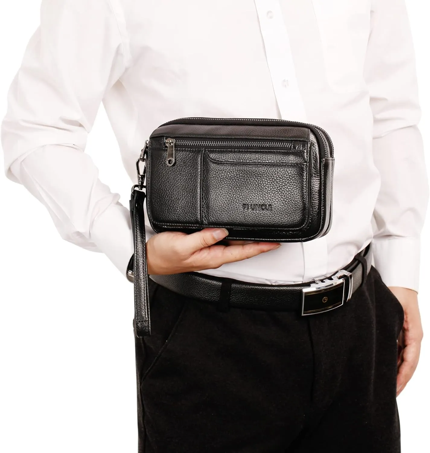 Mens Leather Clutch Organizer Wrist Bag Wallet with Credit Card Protector Slots